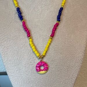 Colorful Beaded Necklace with Pink Pendant